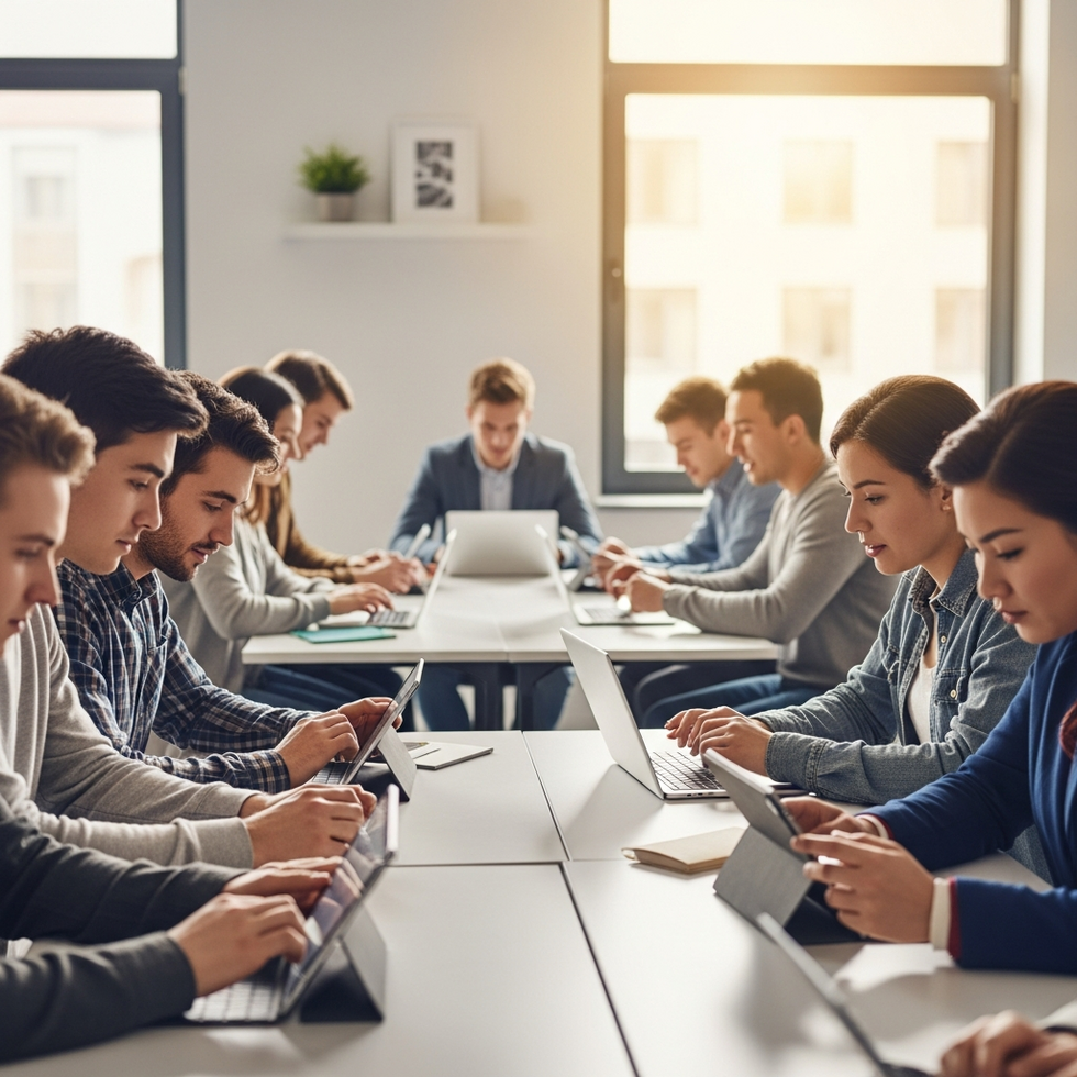 Eğitim ortamında farklı yaş ve kültürlerden öğrencilerin bir arada dil öğrenmeleri, teknolojik eğitim araçlarıyla desteklenmiş bir sınıf ortamı