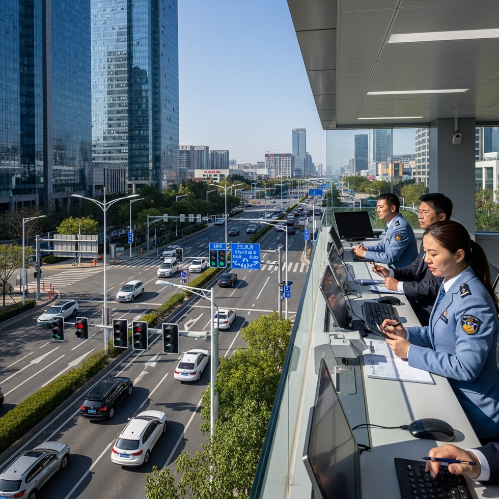 İstanbul'da akıllı ulaşım sistemleri kullanılarak trafik kontrolü yapan devlet görevlileri