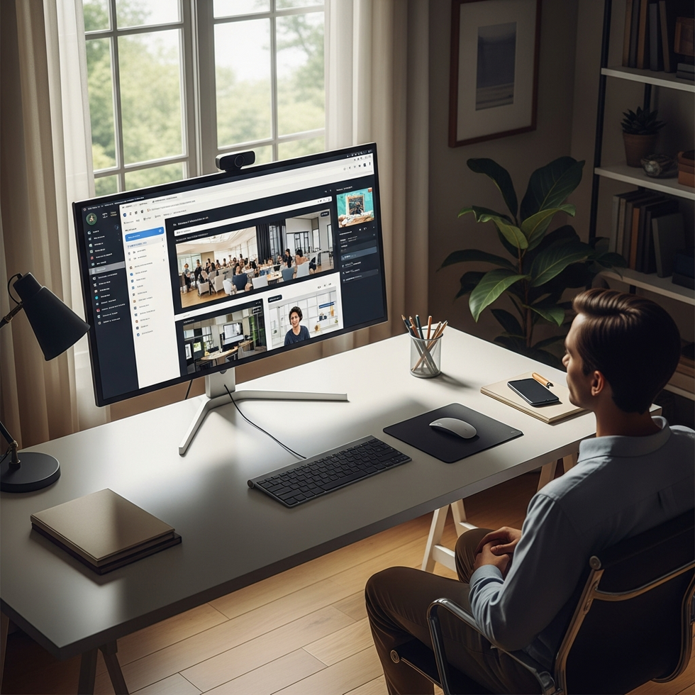 Online eğitim platformları ve sanal sınıf ortamlarını gösteren görsel