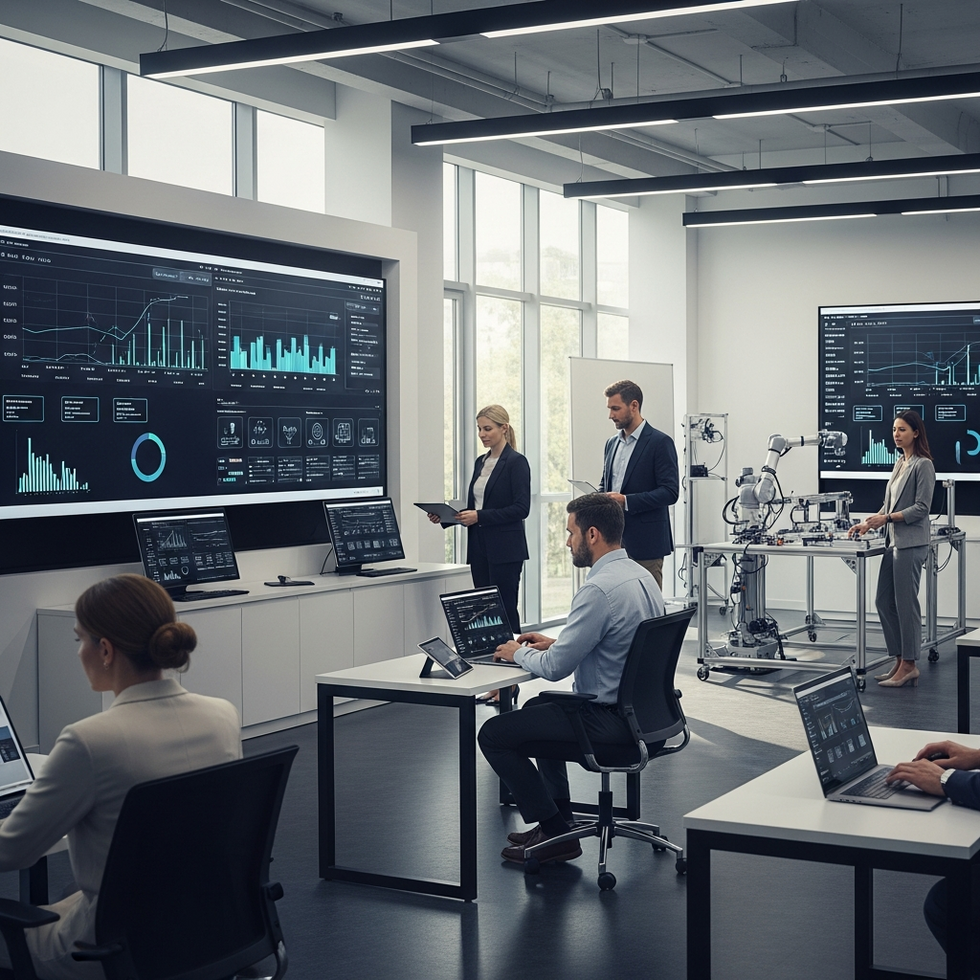 Yüksek teknolojiyle donatılmış eğitim platformlarını ve TAL Education ekiplerinin inovasyon çalışmalarını temsil eden bir görsel