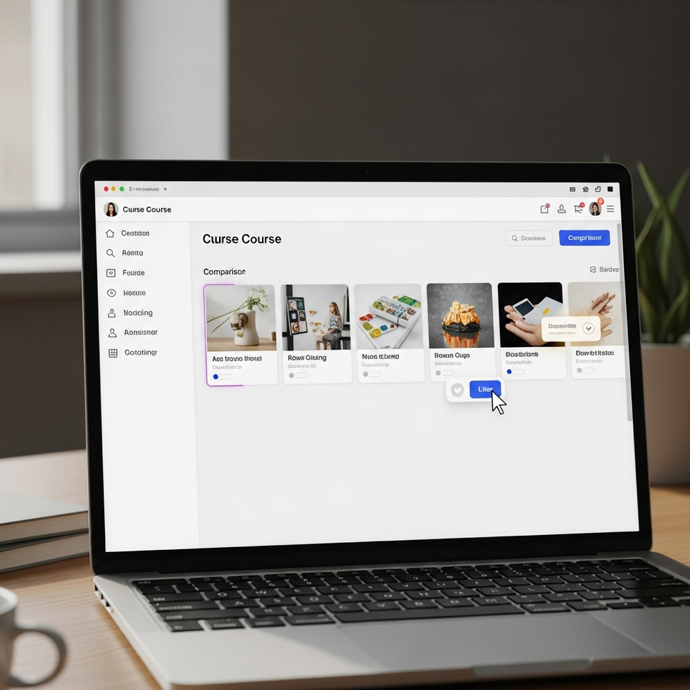 Kullanıcıların tercih ettikleri online kursları karşılaştırdığı ve beğendikleri kursları seçtiği bir platform ekran görüntüsü