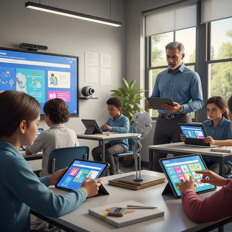 interaktif eğitim İnteraktif eğitim teknolojilerini kullanan öğrencilerin ve eğitimci kadrolarının görüntüsü