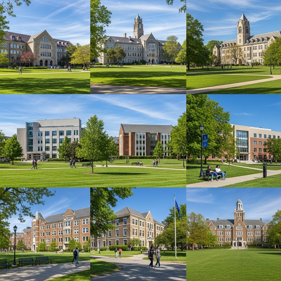 Amerikan yükseköğrenim konseptini yansıtan farklı eyaletlerin kampüsleri