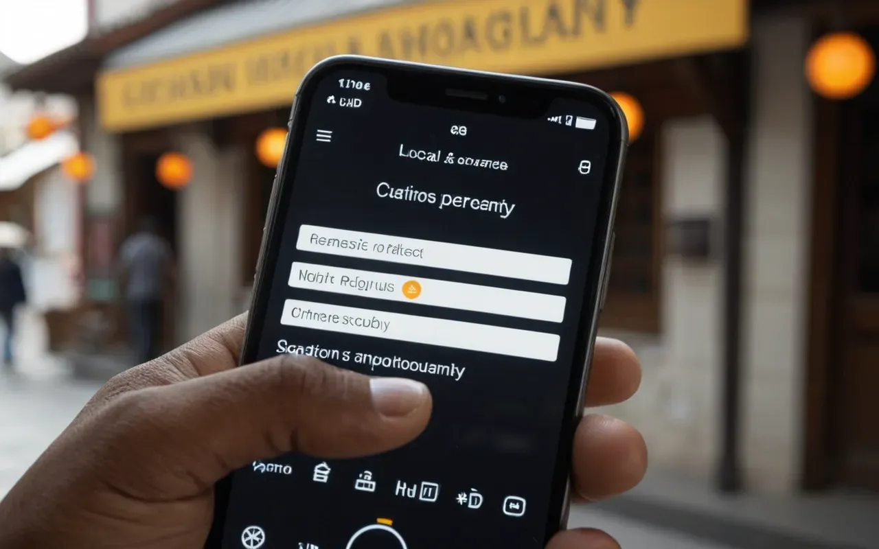 dil ogrenme uygulaması Close up of hands holding smartphone displaying language learning app interface with progress bars and vocabulary cards soft natural lighting blurred background showing cozy study space neutral tones modern technology focus