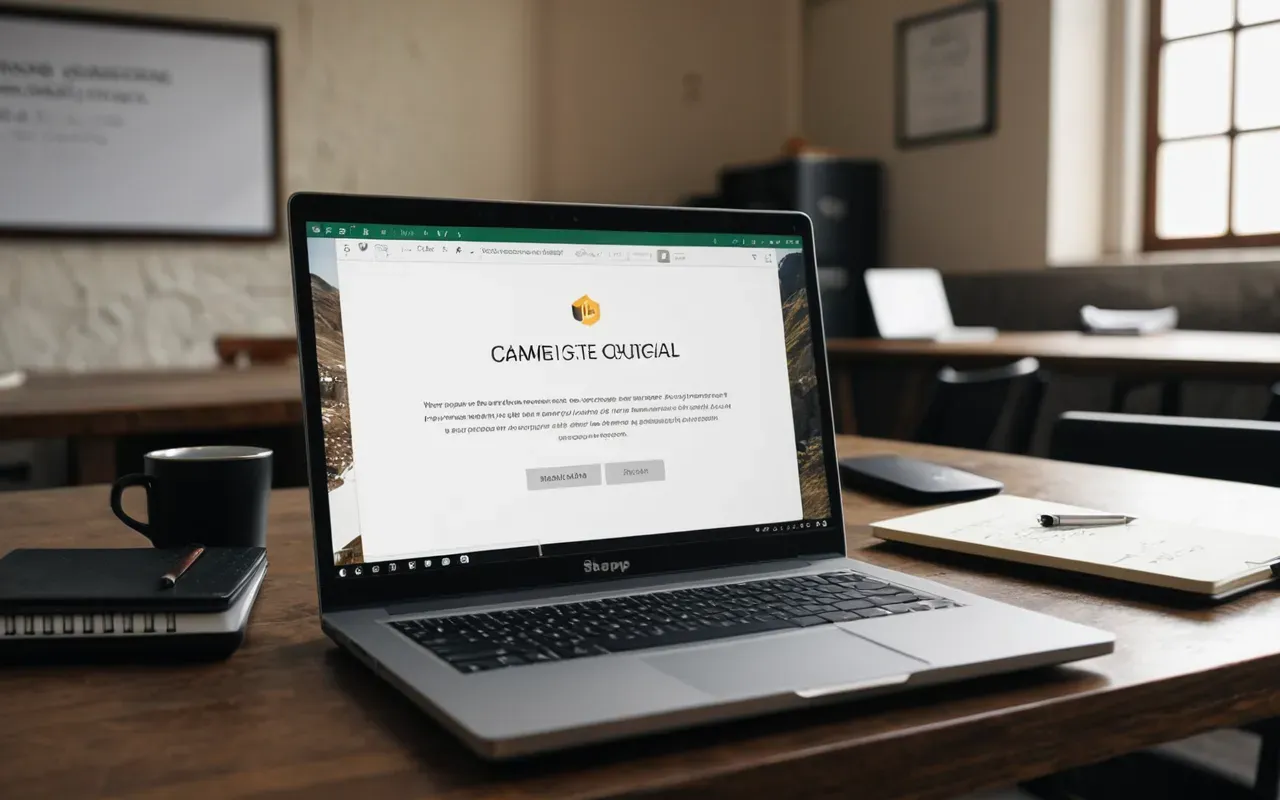 dil öğrenme çalışma alanı A modern professional workspace with a laptop displaying language practice exercises and a notebook filled with handwritten notes, natural daylight from large windows, clean editorial style