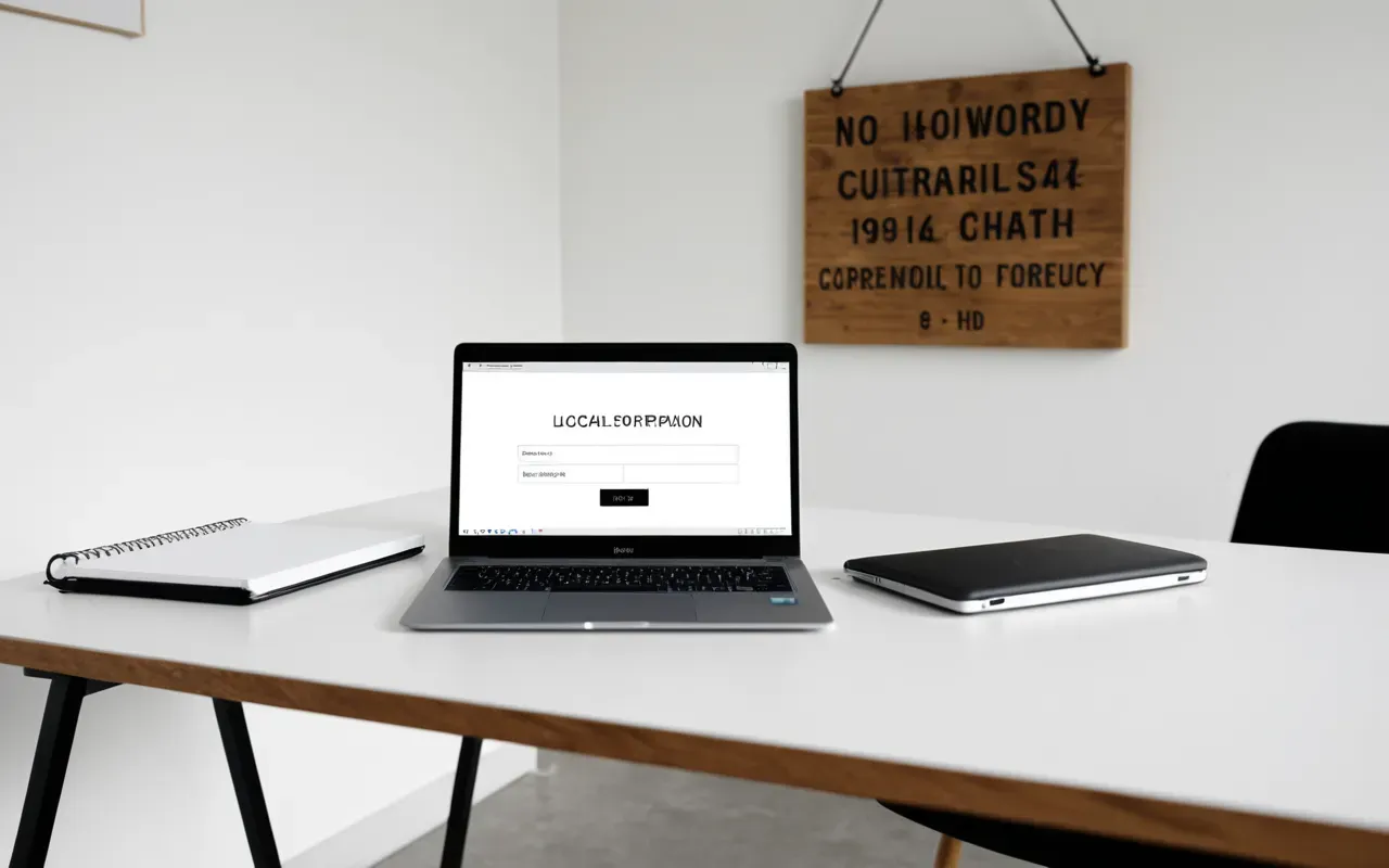 Modern minimalist study desk with a closed laptop and a notebook placed next to it, soft natural light from the side and clean white background for editorial photography.